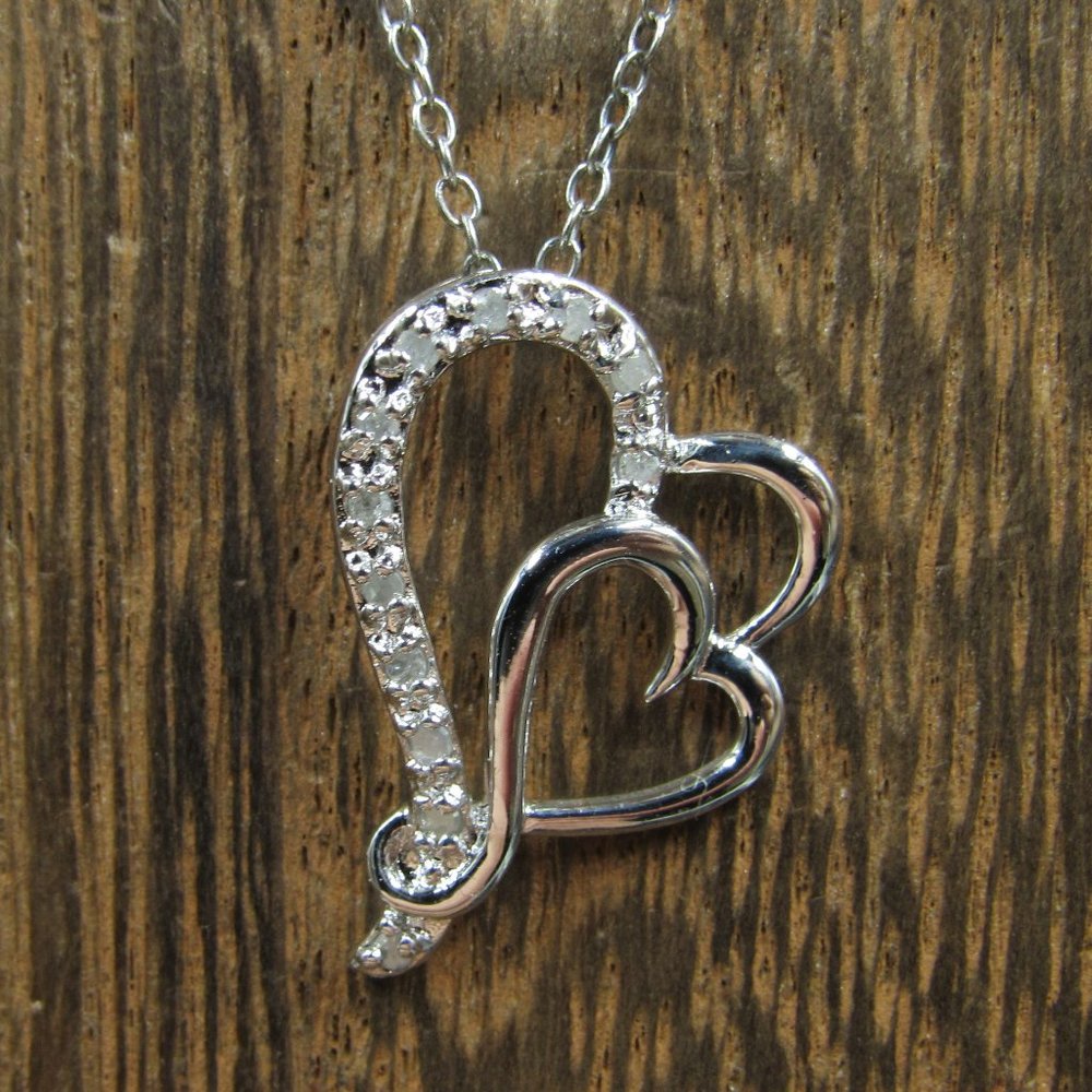 18" Sterling Rough Diamond Chip Heart Necklace